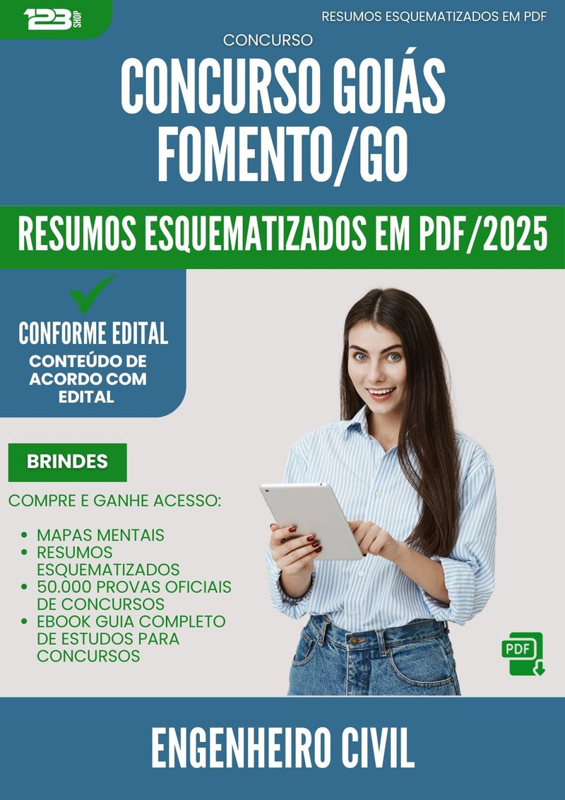 Resumos Esquematizados para Concurso Engenheiro Civil Goiasfomento 2025 - Conteúdo de Acordo com Edital
