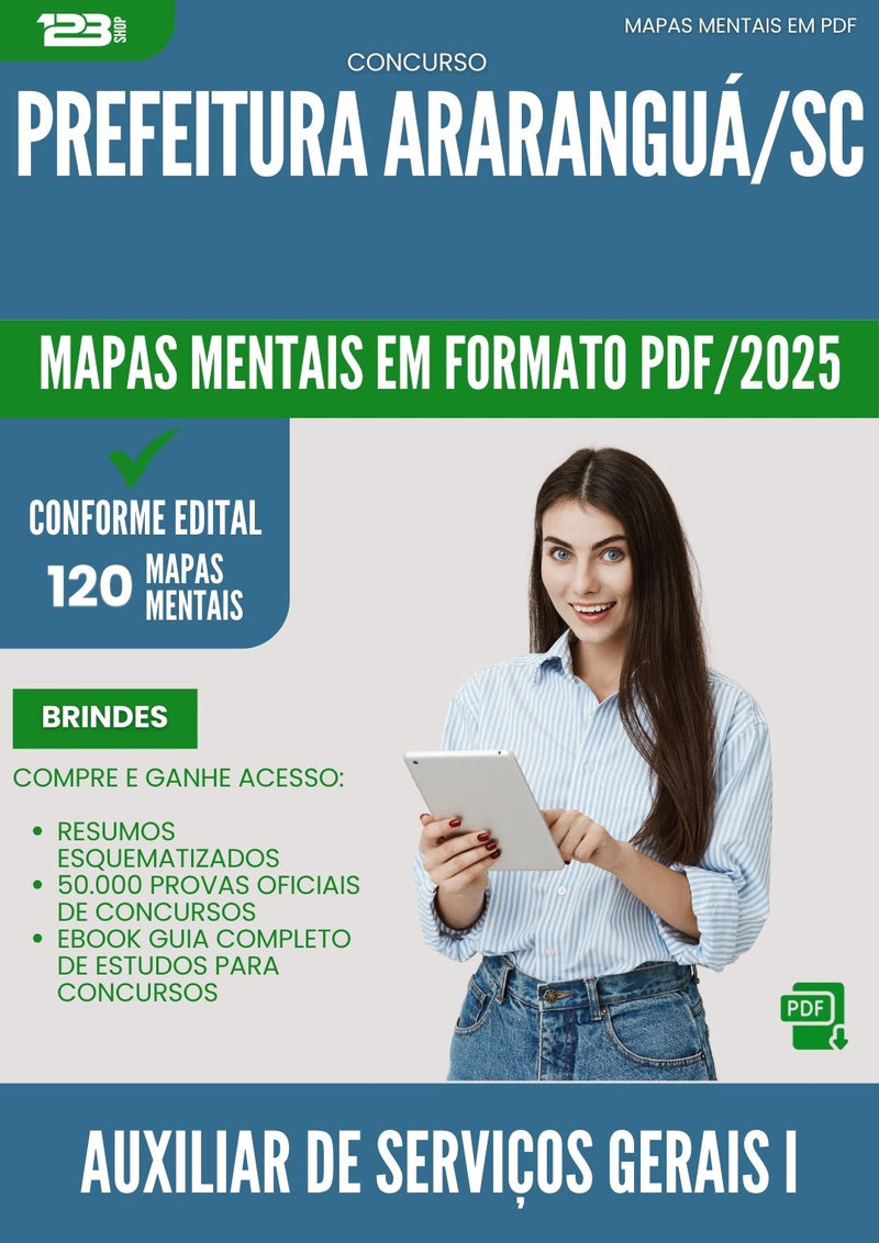 Mapas Mentais para Concurso Auxiliar De Servicos Gerais I da Prefeitura Ararangua Sc 2025 - Conteúdo de Acordo com Edital