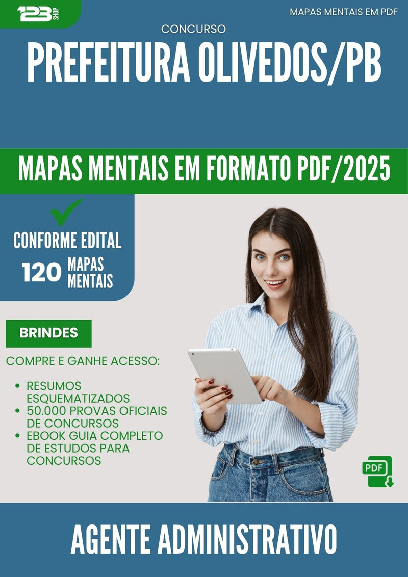 Mapas Mentais para Concurso Agente Administrativo da Prefeitura Olivedos Pb 2025 - Conteúdo de Acordo com Edital