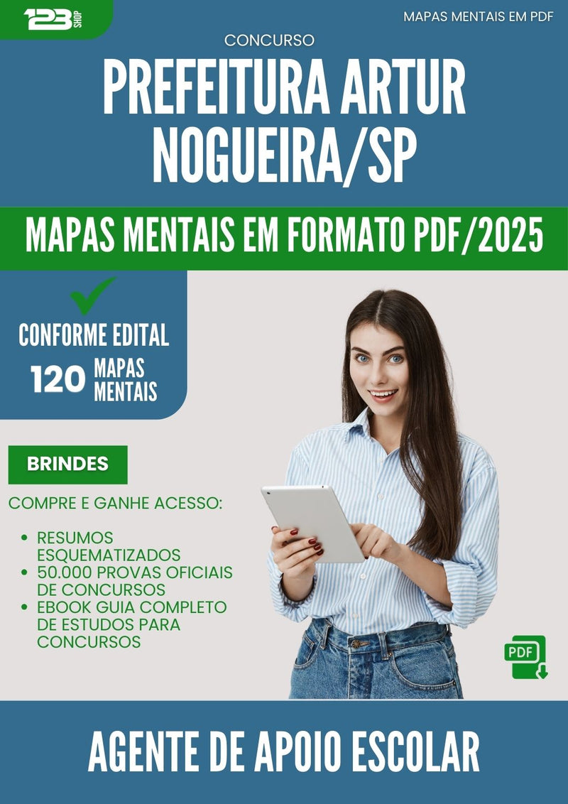 Mapas Mentais para Concurso Agente De Apoio Escolar da Prefeitura Artur Nogueira Sp 2025 - Conteúdo de Acordo com Edital