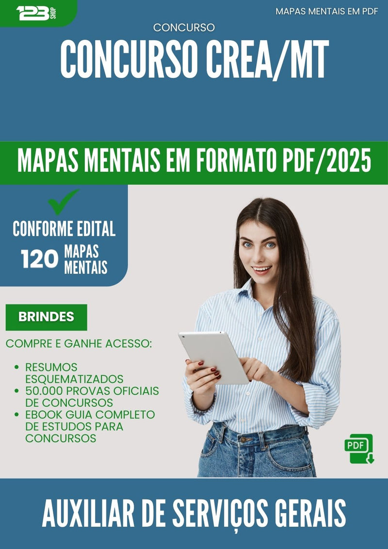 Mapas Mentais para Concurso Auxiliar De Servicos Gerais Crea Mt 2025 - Conteúdo de Acordo com Edital