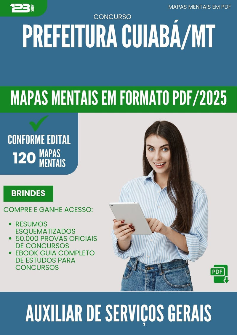 Mapas Mentais para Concurso Auxiliar De Servicos Gerais da Prefeitura Cuiaba Mt 2025 - Conteúdo de Acordo com Edital