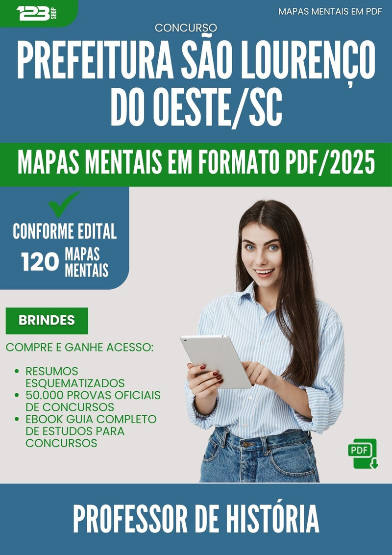 Mapas Mentais para Concurso Professor De Historia da Prefeitura Sao Lourenco Do Oeste Sc 2025 - Conteúdo de Acordo com Edital