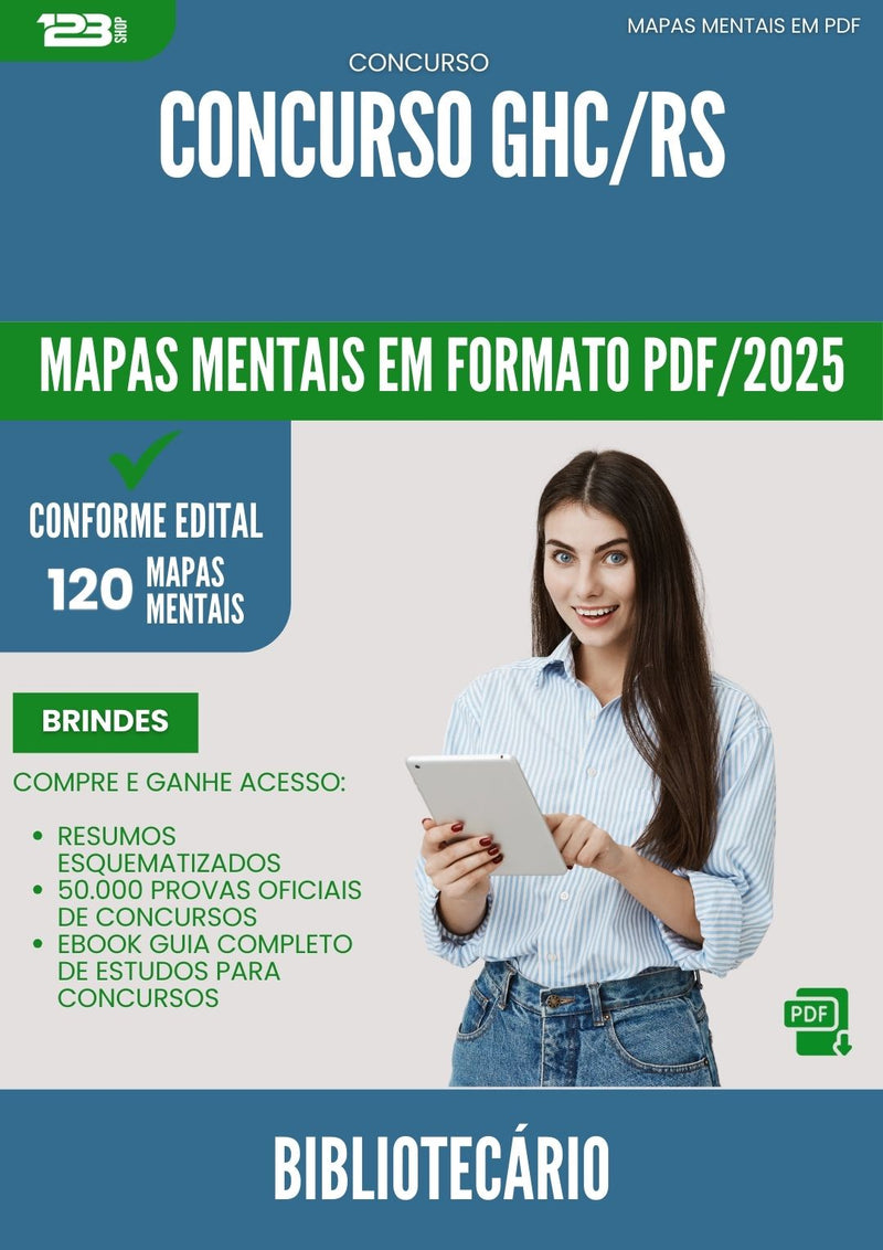 Mapas Mentais para Concurso Bibliotecario Ghc Rs 2025 - Conteúdo de Acordo com Edital