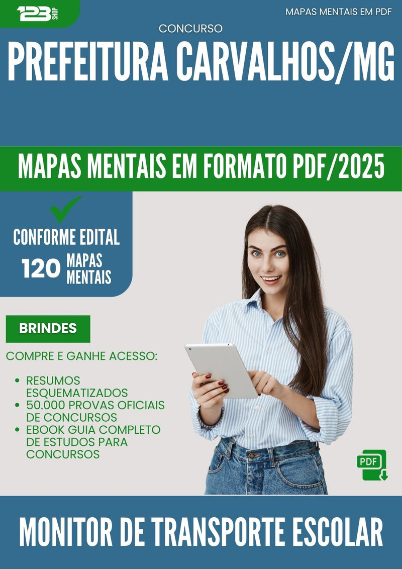 Mapas Mentais para Concurso Monitor De Transporte Escolar da Prefeitura Carvalhos Mg 2025 - Conteúdo de Acordo com Edital