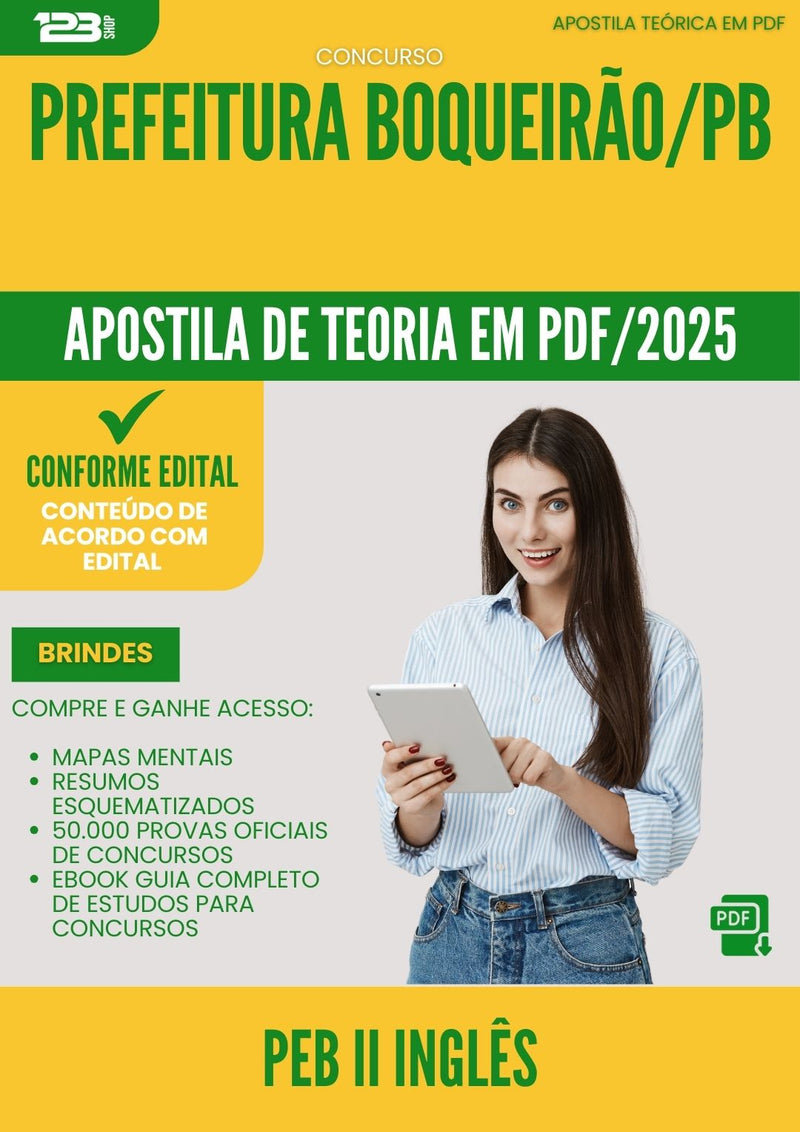 Apostila Teórica para Concurso Peb Ii Ingles da Prefeitura Boqueirao Pb 2025 - Conteúdo de Acordo com Edital