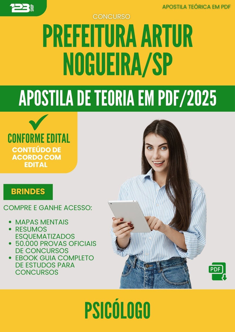 Apostila Teórica para Concurso Psicologo da Prefeitura Artur Nogueira Sp 2025 - Conteúdo de Acordo com Edital