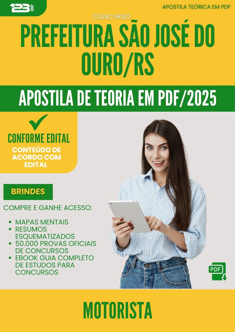 Apostila Teórica para Concurso Motorista Sao Jose Do da Prefeitura Ouro Rs 2025 - Conteúdo de Acordo com Edital