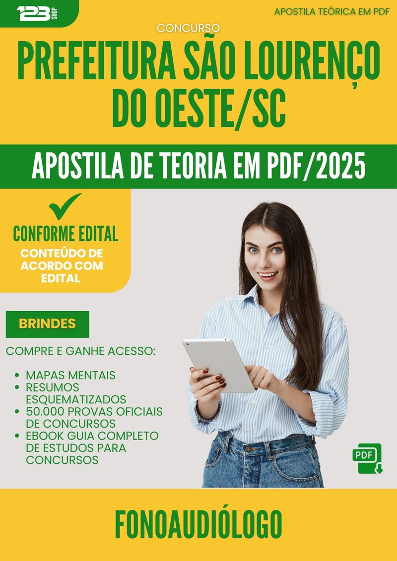 Apostila Teórica para Concurso Fonoaudiologo da Prefeitura Sao Lourenco Do Oeste Sc 2025 - Conteúdo de Acordo com Edital