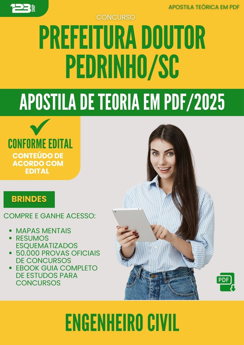 Apostila Teórica para Concurso Engenheiro Civil da Prefeitura Doutor Pedrinho Sc 2025 - Conteúdo de Acordo com Edital