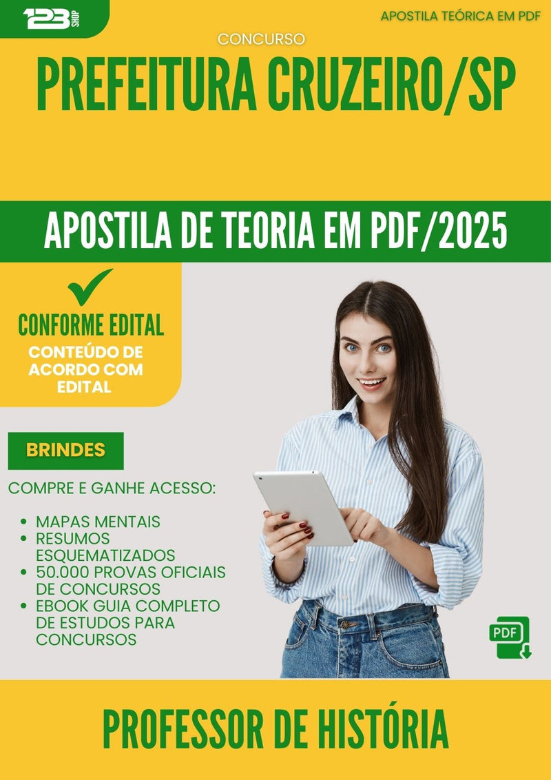 Apostila Teórica para Concurso Professor De Historia da Prefeitura Cruzeiro Sp 2025 - Conteúdo de Acordo com Edital