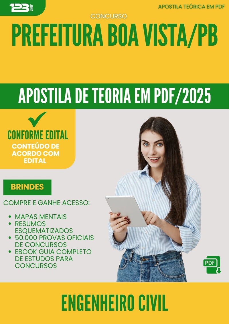 Apostila Teórica para Concurso Engenheiro Civil da Prefeitura Boa Vista Pb 2025 - Conteúdo de Acordo com Edital