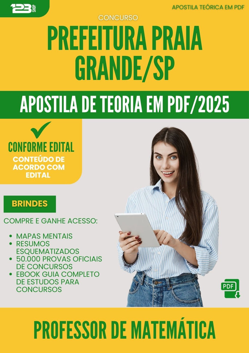 Apostila Teórica para Concurso Professor De Matematica da Prefeitura Praia Grande Sp 2025 - Conteúdo de Acordo com Edital