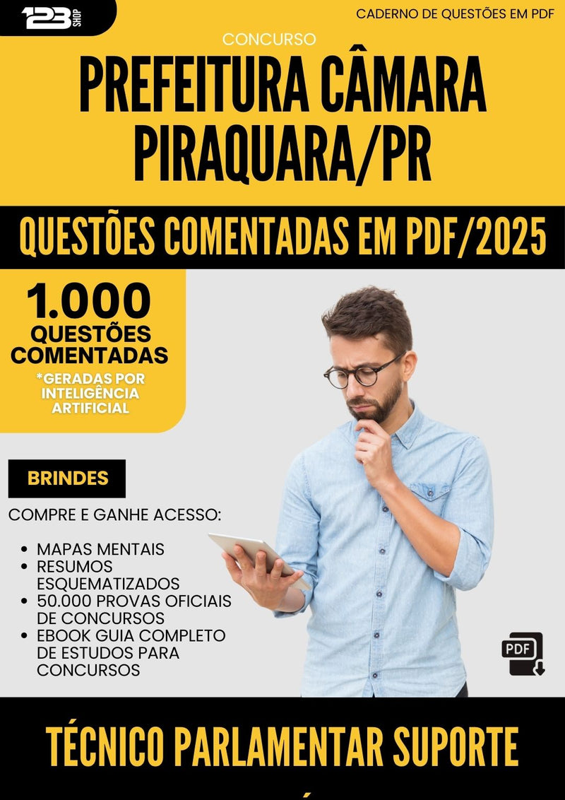 1000 Questões Comentadas para Concurso Tecnico Parlamentar Suporte Em Informatica Camara da Prefeitura Piraquara Pr 2025 - 1000 Questões