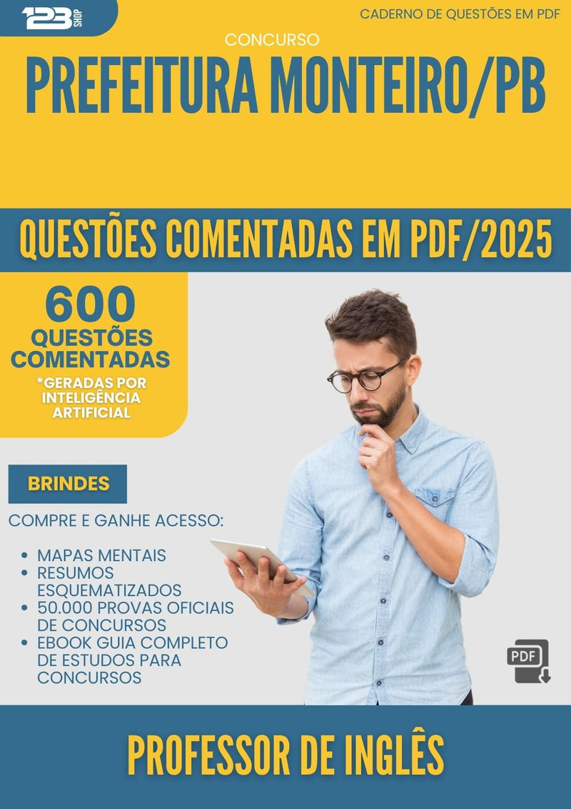 1000 Questões Comentadas para Concurso Professor De Ingles da Prefeitura Monteiro Pb 2025 - 600 Questões
