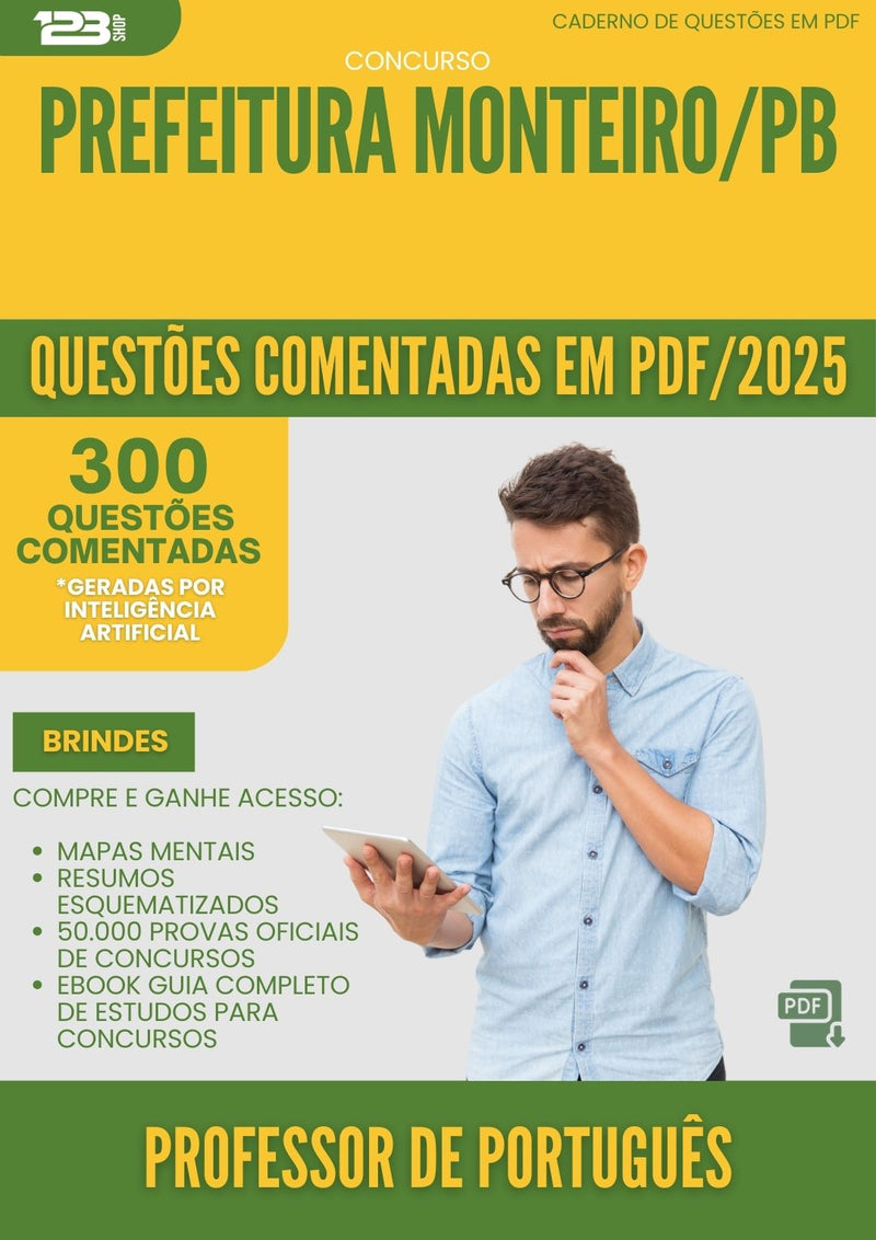 1000 Questões Comentadas para Concurso Professor De Portugues da Prefeitura Monteiro Pb 2025 - 400 Questões