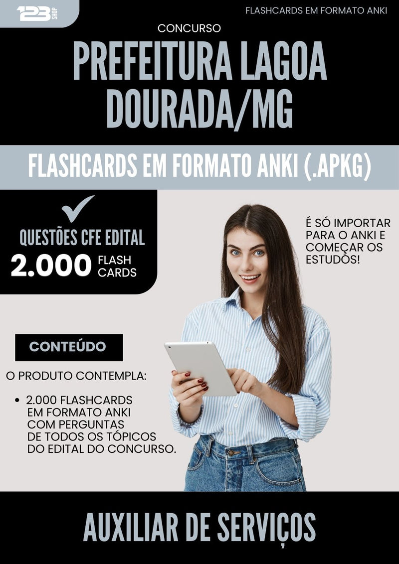 Flashcards para Concurso Auxiliar De Servicos da Prefeitura Lagoa Dourada Mg 2025 - 2000 Flashcards de Acordo com Edital