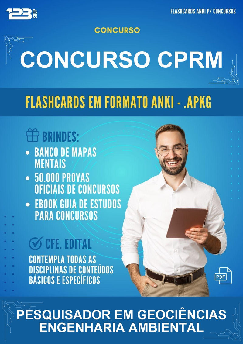 Flashcards Anki para o Concurso Cprm para Pesquisador Em Geociências Engenharia Ambiental - 400 Flashcards