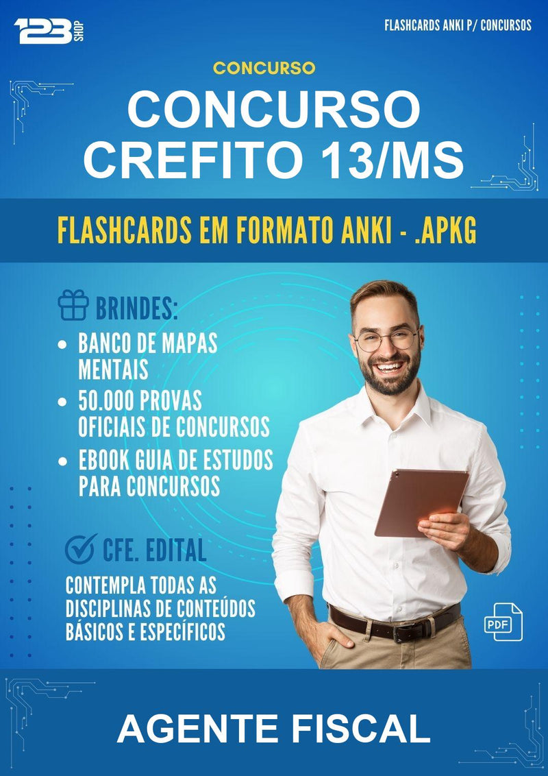 Flashcards Anki para o Concurso Crefito 13/MS para Agente Fiscal - 400 Flashcards