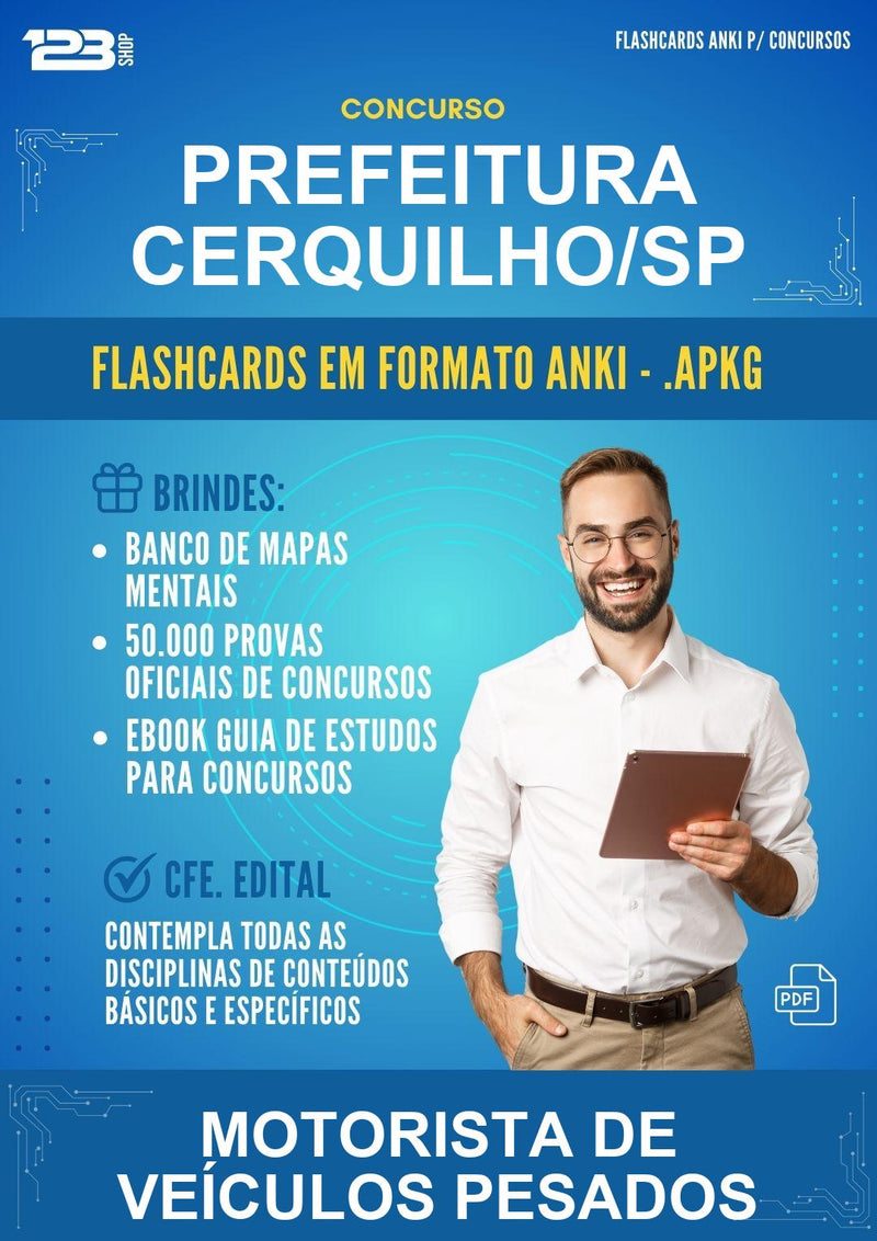 Flashcards Anki para o Concurso Prefeitura Cerquilho/SP para Motorista de Veículos Pesados - 400 Flashcards