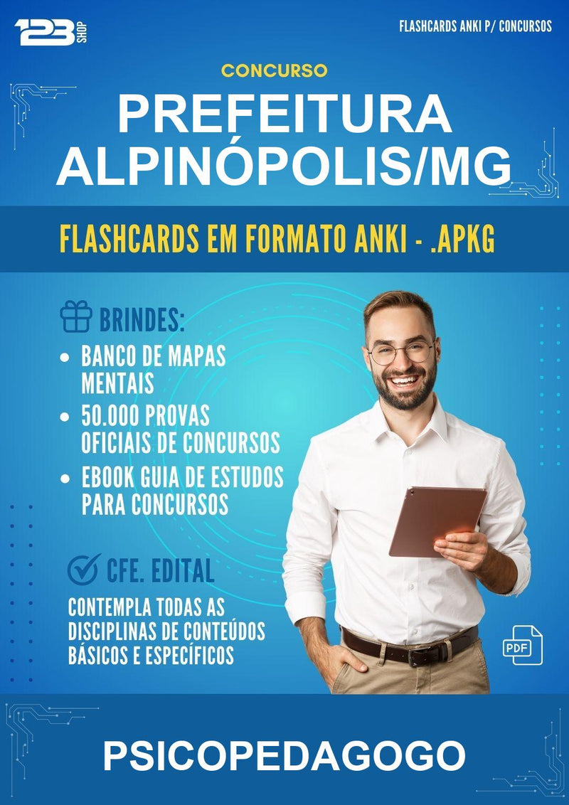 Flashcards Anki para o Concurso Prefeitura Alpinópolis/MG para Psicopedagogo - 400 Flashcards