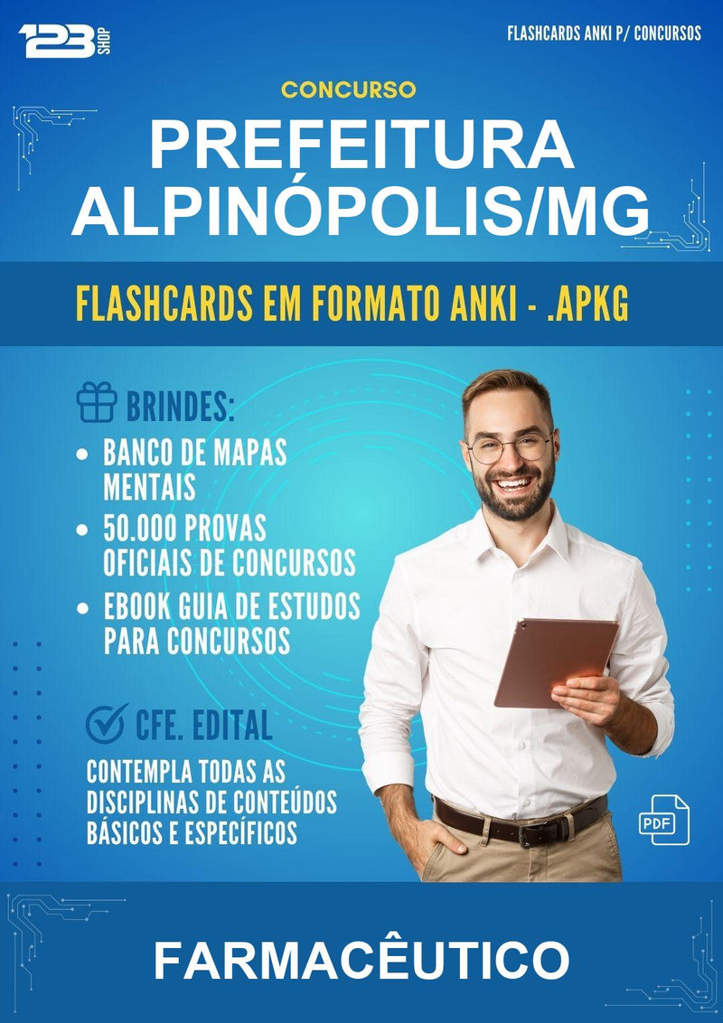 Flashcards Anki para o Concurso Prefeitura Alpinópolis/MG para Farmacêutico - 400 Flashcards