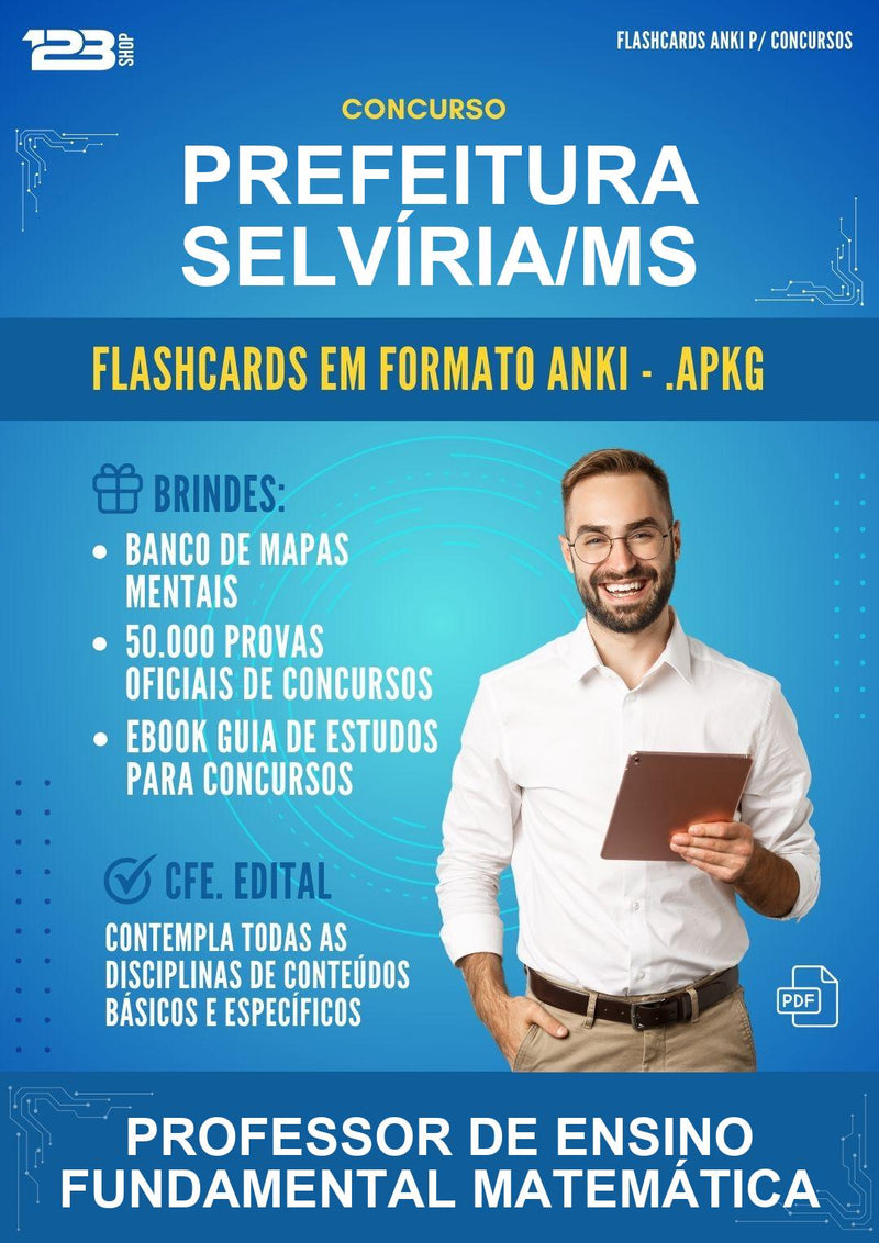 Flashcards Anki para o Concurso Prefeitura Selvíria/MS para Professor de Ensino Fundamental Matemática - 400 Flashcards