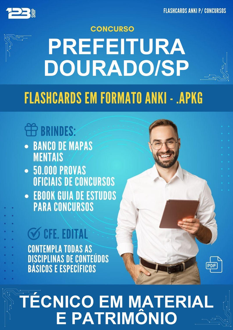 Flashcards Anki para o Concurso Prefeitura Dourado/SP para Técnico Em Material E Patrimônio - 600 Flashcards