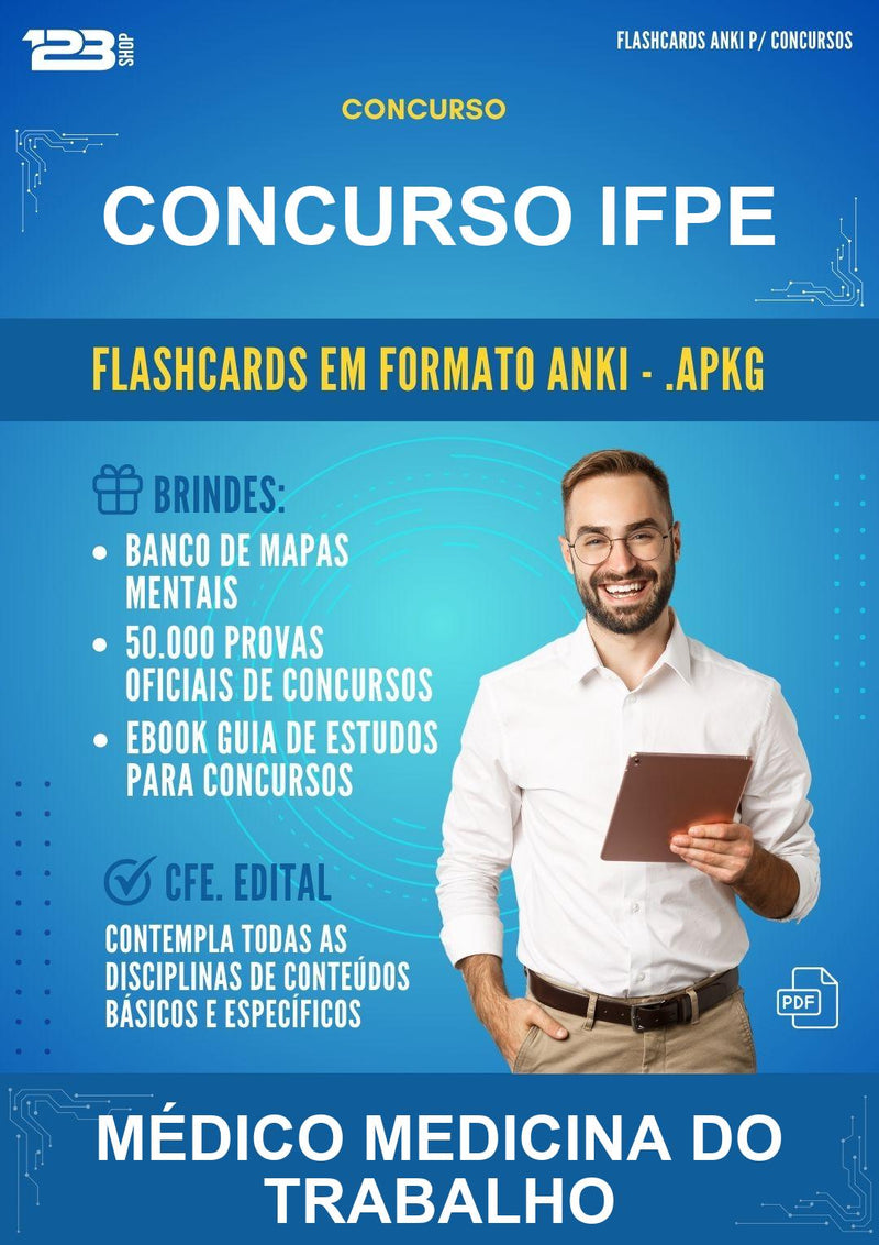 Flashcards Anki para o Concurso Ifpe para Médico Medicina do Trabalho - 600 Flashcards