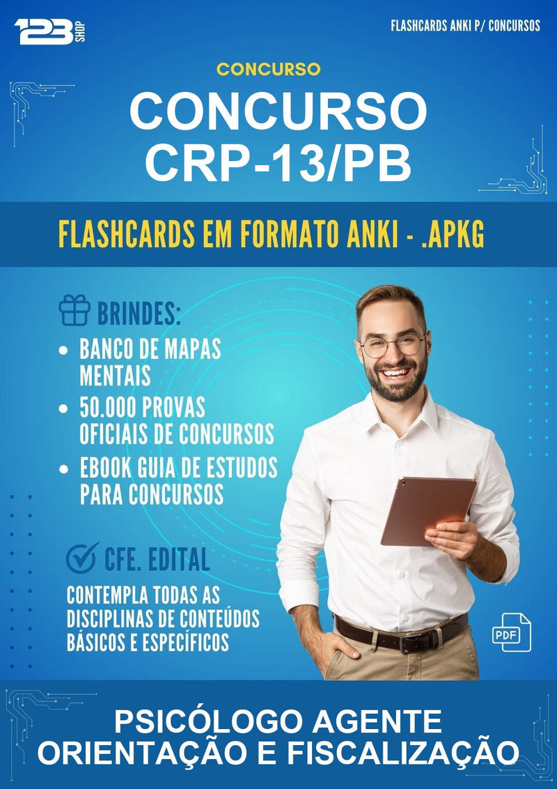 Flashcards Anki para o Concurso Crp-13/PB para Psicólogo Agente Orientação E Fiscalização - 600 Flashcards