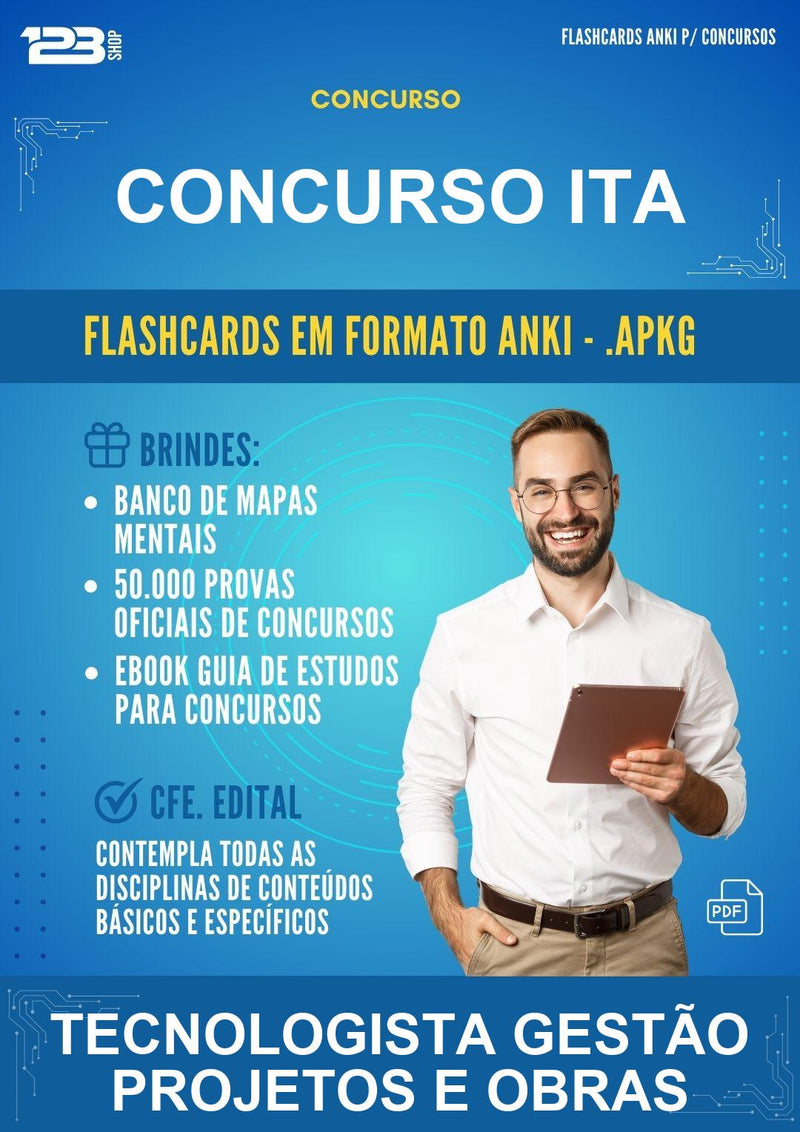 Flashcards Anki para o Concurso Ita para Tecnologista Gestão Projetos E Obras - 1.500 Flashcards