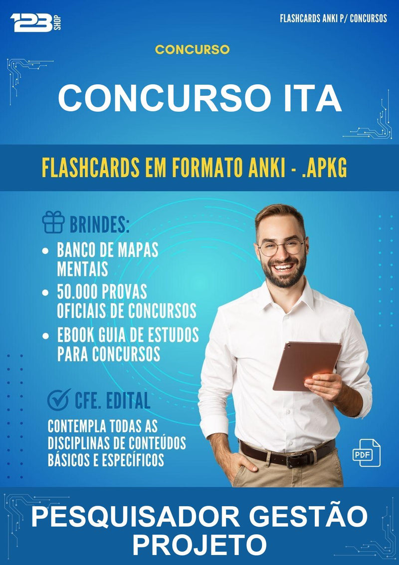 Flashcards Anki para o Concurso Ita para Pesquisador Gestão Projeto - 1.500 Flashcards