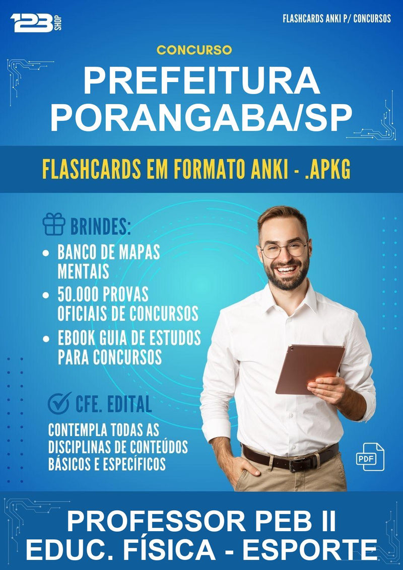 Flashcards Anki para o Concurso Prefeitura Porangaba/SP para Professor Peb Ii Educ. Física - Esporte - 1.500 Flashcards