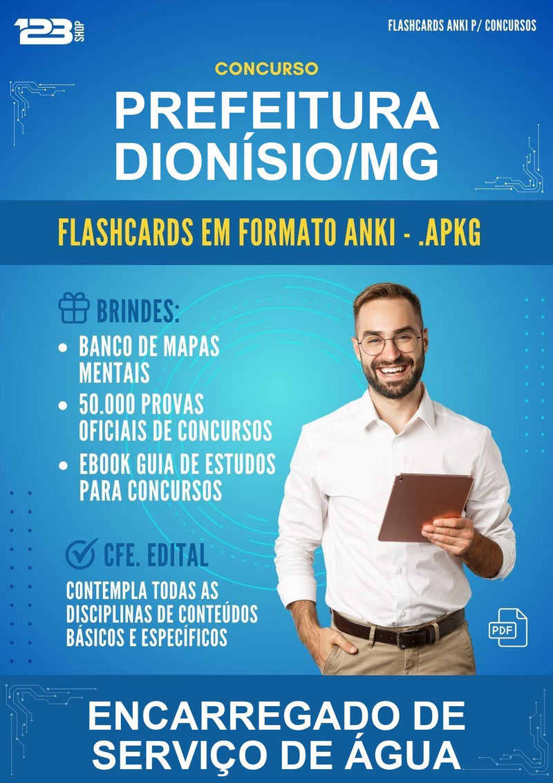 Flashcards Anki para o Concurso Prefeitura Dionísio/MG para Encarregado de Serviço de Água - 1.500 Flashcards