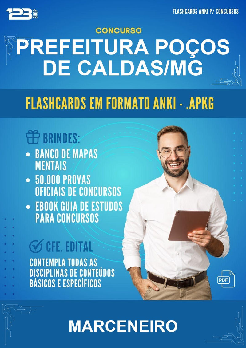 Flashcards Anki para o Concurso Prefeitura Poços de Caldas/MG para Marceneiro - 1.500 Flashcards