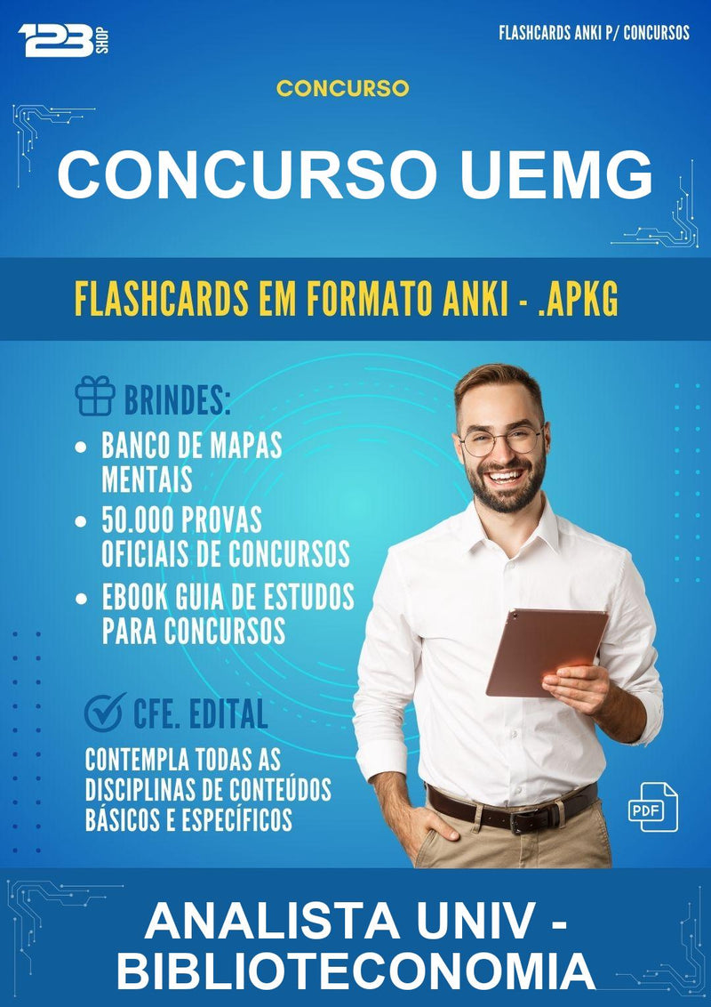 Flashcards Anki para o Concurso Uemg para Analista Univ - Biblioteconomia - 1.500 Flashcards
