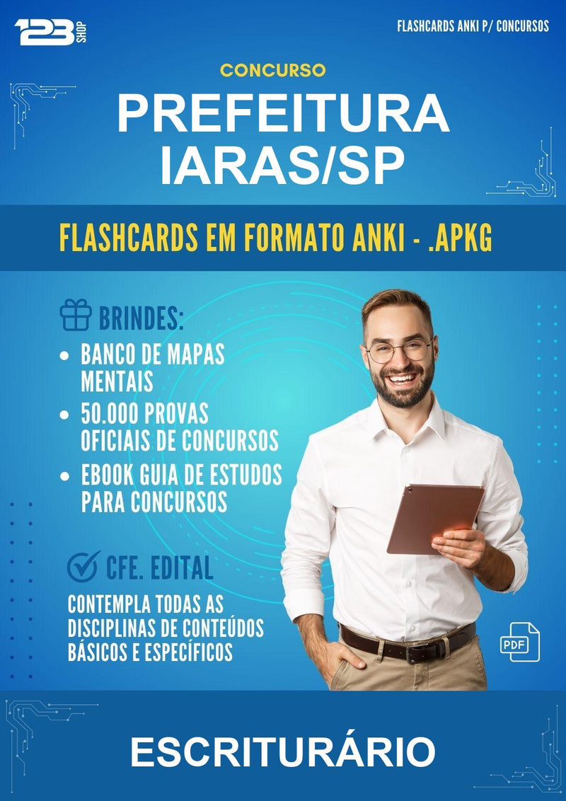 Flashcards Anki para o Concurso Prefeitura Iaras/SP para Escriturário - 1.500 Flashcards