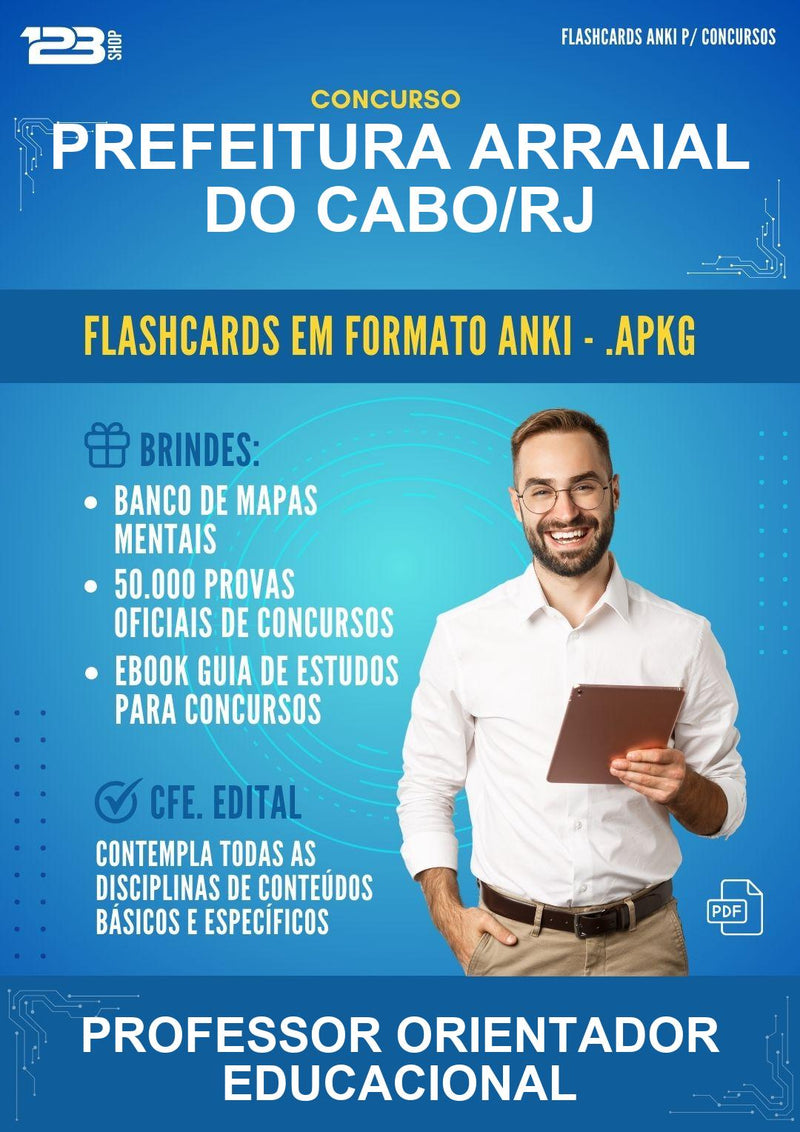 Flashcards Anki para o Concurso Prefeitura Arraial do Cabo/RJ para Professor Orientador Educacional - 1.500 Flashcards