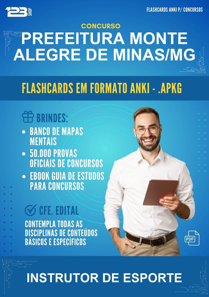 Flashcards Anki para o Concurso Prefeitura Monte Alegre de Minas/MG para Instrutor de Esporte - 1.500 Flashcards