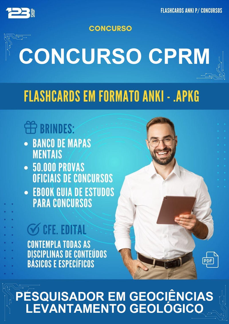 Flashcards Anki para o Concurso Cprm para Pesquisador Em Geociências Levantamento Geológico - 1.500 Flashcards