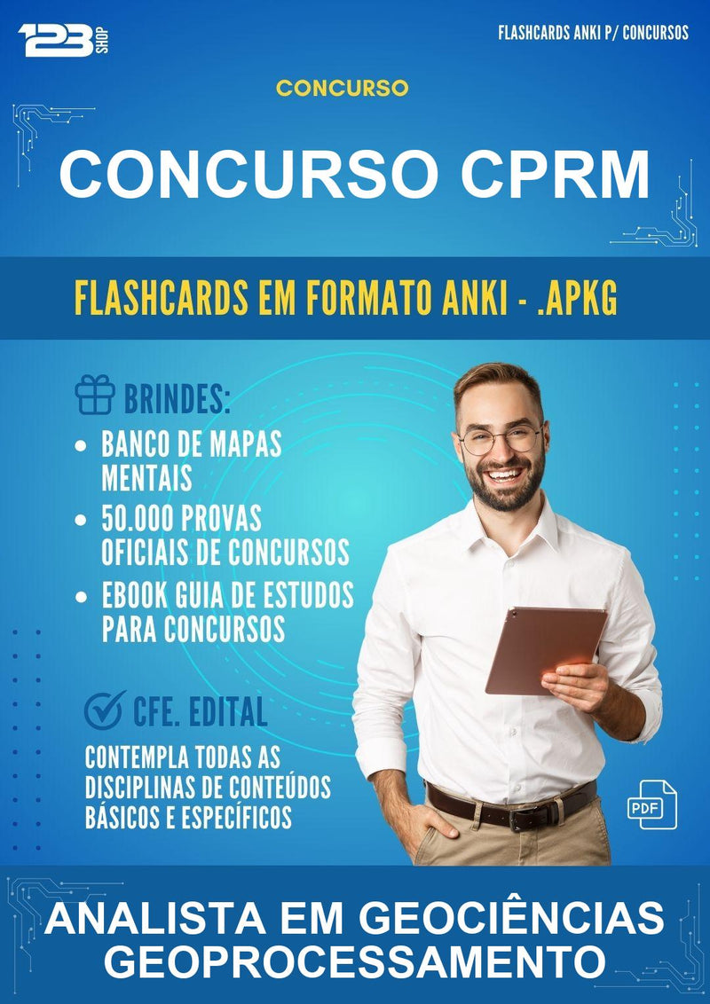 Flashcards Anki para o Concurso Cprm para Analista Em Geociências Geoprocessamento - 1.500 Flashcards