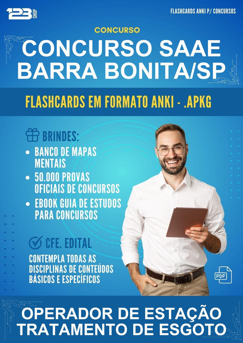 Flashcards Anki para o Concurso Saae Barra Bonita/SP para Operador de Estação Tratamento de Esgoto - 1.500 Flashcards