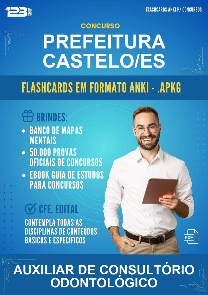 Flashcards Anki para o Concurso Prefeitura Castelo/ES para Auxiliar de Consultório Odontológico - 1.500 Flashcards