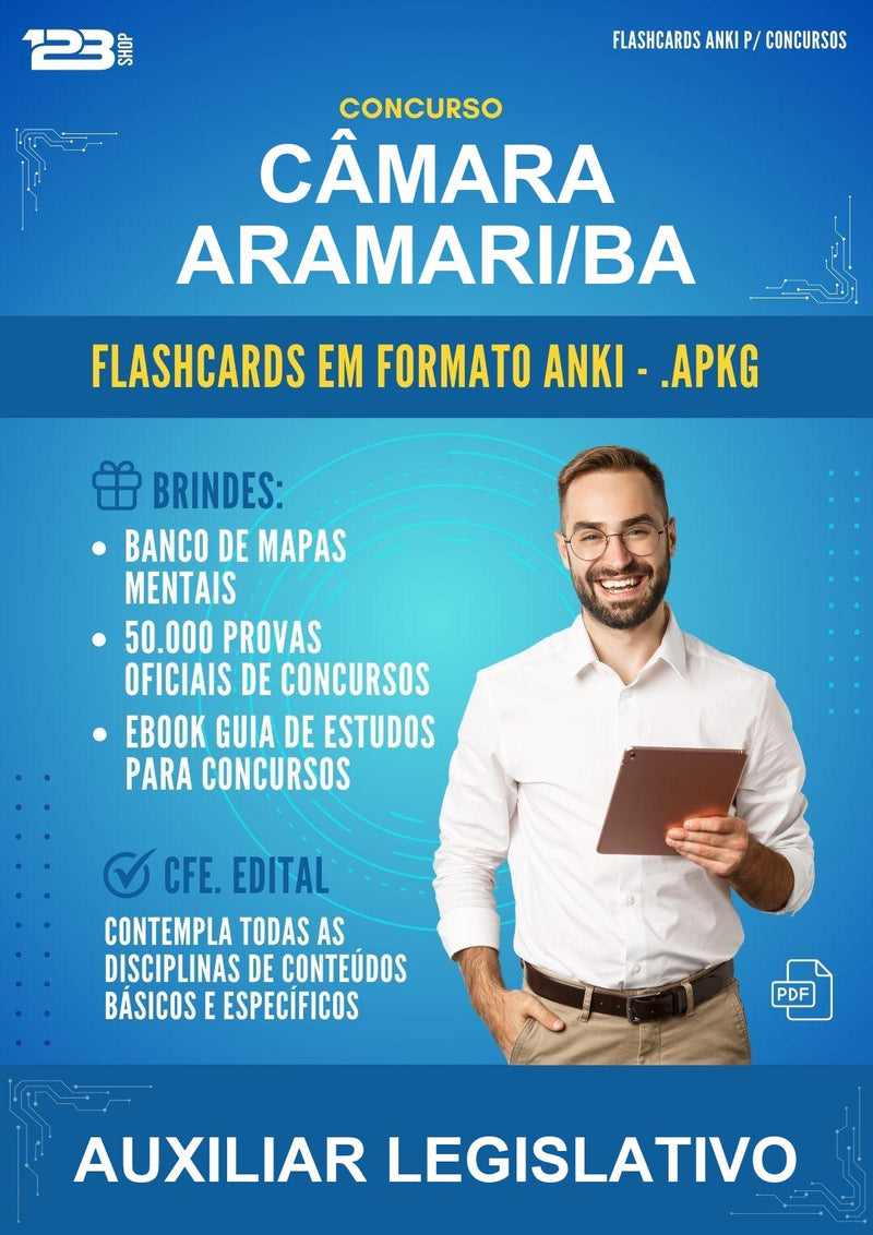 Flashcards Anki para o Concurso Câmara Aramari/BA para Auxiliar Legislativo - 600 Flashcards