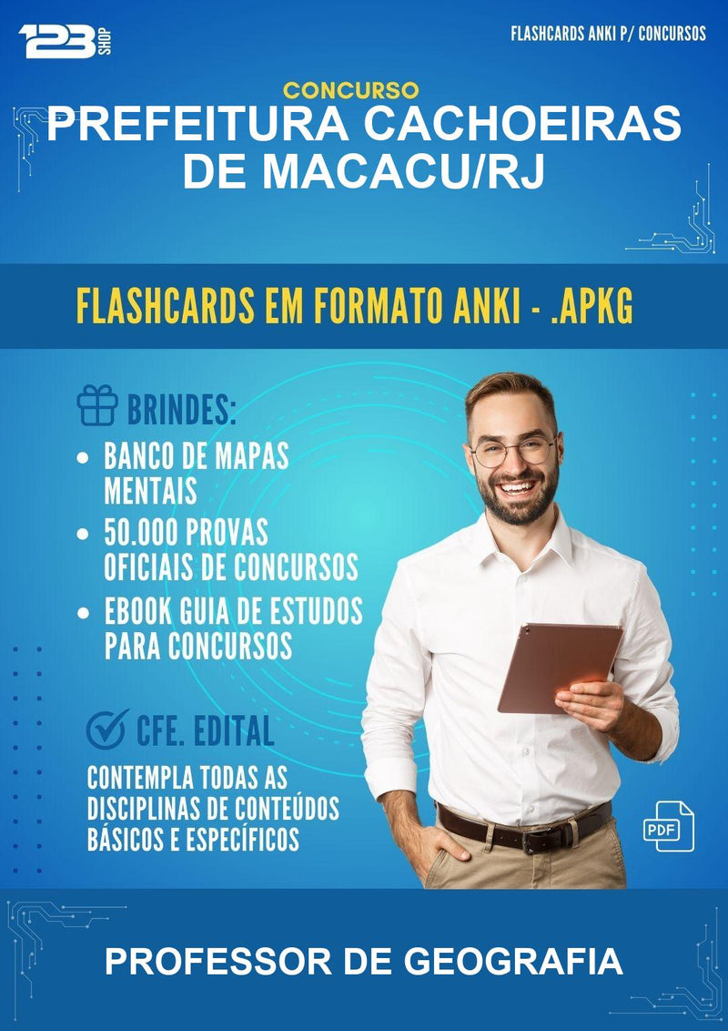 Flashcards Anki para o Concurso Prefeitura Cachoeiras de Macacu/RJ para Professor de Geografia - 1.500 Flashcards