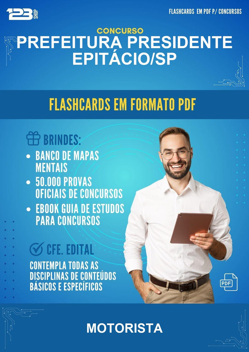 Flashcards em PDF para o Concurso Prefeitura Presidente Epitácio/SP para Motorista - 2.000 Flashcards