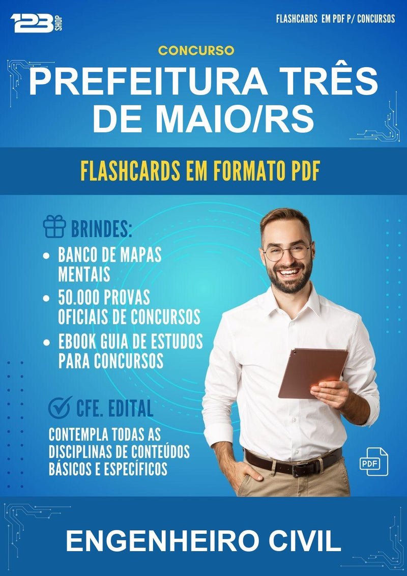 Flashcards em PDF para o Concurso Prefeitura Três de Maio/RS para Engenheiro Civil - 1000 Flashcards