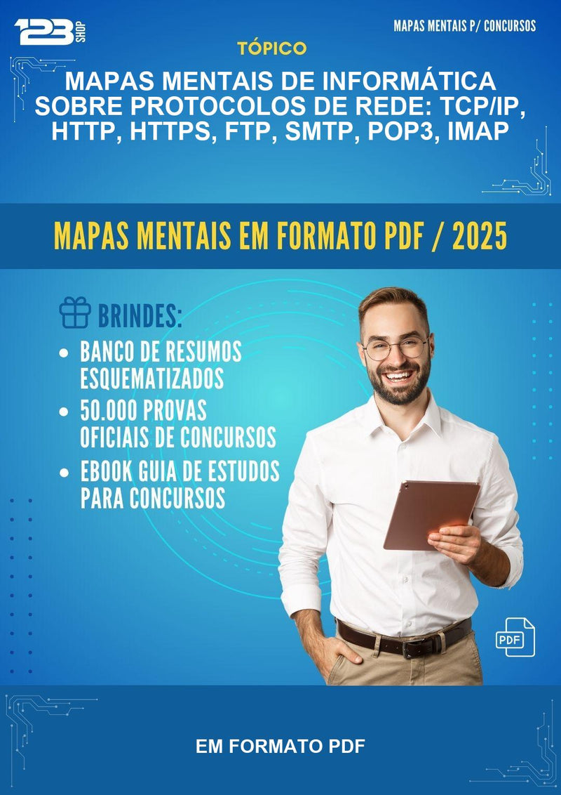 Mapas Mentais de Informática Sobre Protocolos de Rede: Tcp/IP, HTTP, HTTPS, FTP, SMTP, POP3, IMAP  - Em Formato Pdf