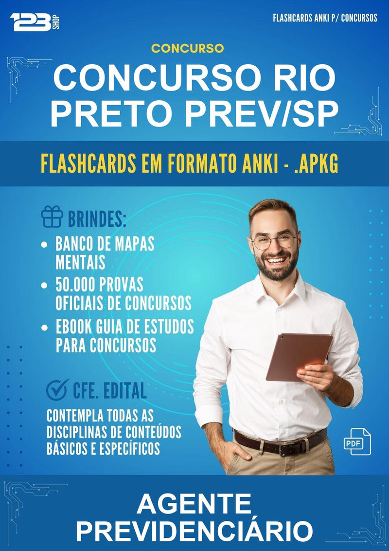 Flashcards Anki para o Concurso Rio Preto Prev/SP para Agente Previdenciário - 2000 Flashcards