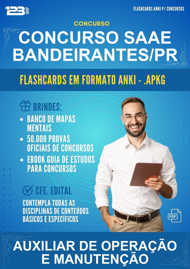 Flashcards Anki para o Concurso Saae Bandeirantes/PR para Auxiliar de Operação E Manutenção - 2000 Flashcards